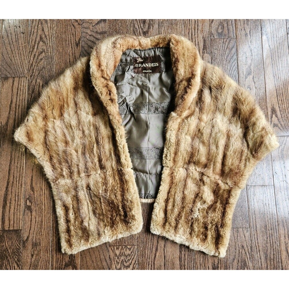 Vintage Light Brown Mink Stole Shawl Fur Capelet by Brandeis, Omaha Mob Wife
